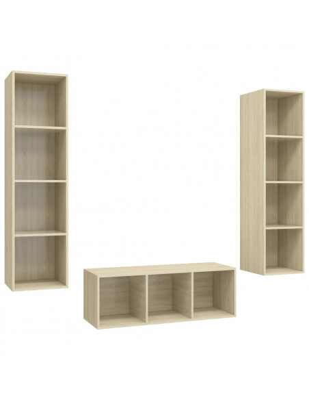 Set Porta TV 3 pz Rovere Sonoma in Truciolato
