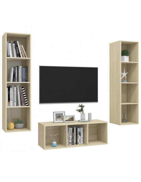 Set Porta TV 3 pz Rovere Sonoma in Truciolato