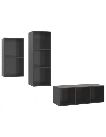 Set Mobile TV 3 pz Grigio Lucido in Truciolato