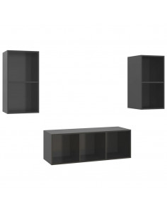 Set Mobile TV 3 pz Grigio Lucido in Truciolato 2