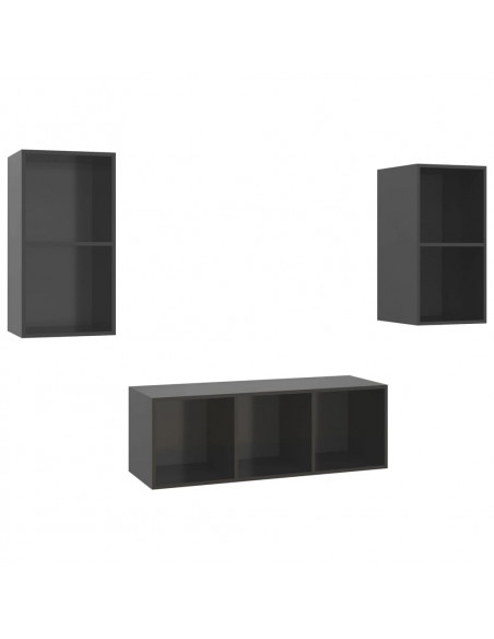 Set Mobile TV 3 pz Grigio Lucido in Truciolato
