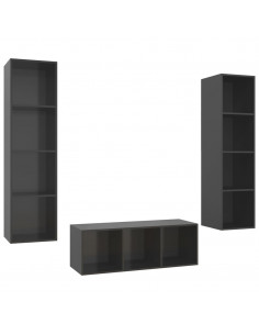 Set Mobile TV 3 pz Grigio Lucido in Truciolato 2