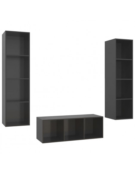 Set Mobile TV 3 pz Grigio Lucido in Truciolato
