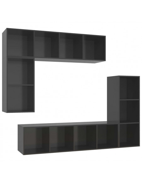 Set Mobile TV 4 pz Grigio Lucido in Truciolato