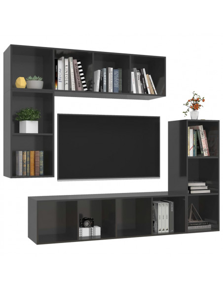 Set Mobile TV 4 pz Grigio Lucido in Truciolato