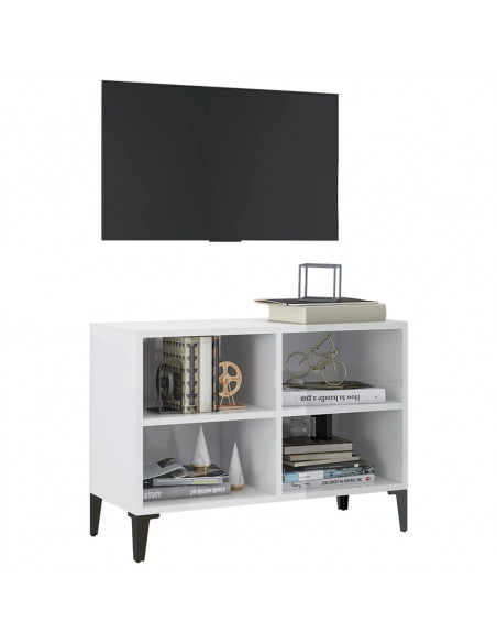 Mobile TV con Gambe in Metallo Bianco Lucido 69,5x30x50 cm