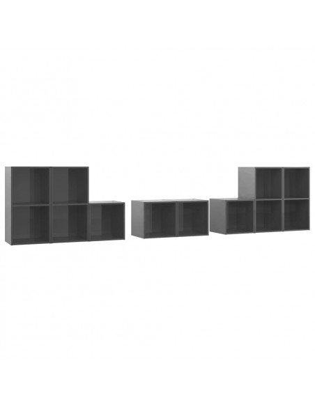 Set Mobili TV 8 pz Grigio Lucido in Truciolato