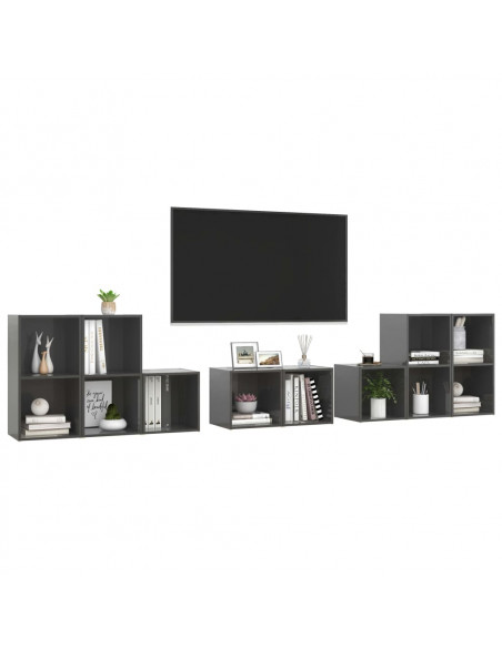 Set Mobili TV 8 pz Grigio Lucido in Truciolato