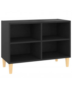 Mobile TV con Gambe in Legno Massello Nero 69,5x30x50 cm 2