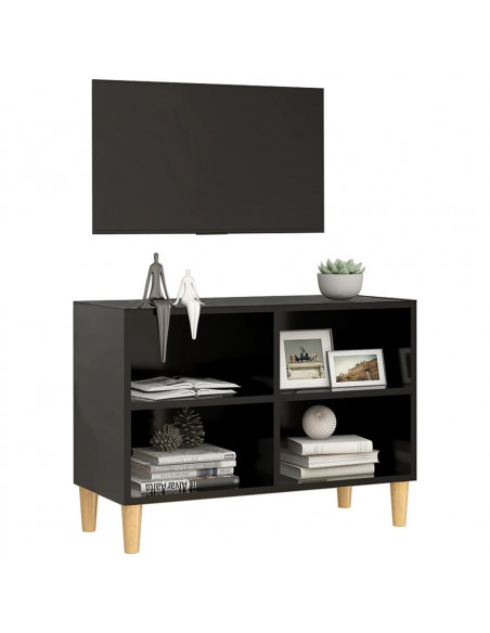 Mobile TV con Gambe in Legno Massello Nero 69,5x30x50 cm