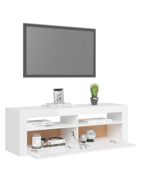 Mobile Porta TV con Luci LED Bianco Lucido 120x35x40 cm