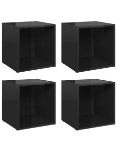Mobili Porta TV 4pz Nero Lucido 37x35x37 cm Legno Multistrato 2