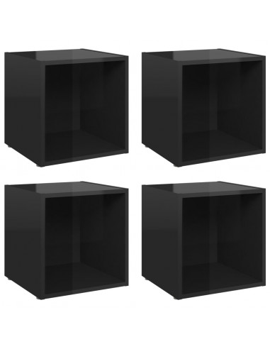 Mobili Porta TV 4pz Nero Lucido 37x35x37 cm Legno Multistrato