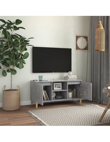 Mobile TV con Gambe in Legno Grigio Cemento 103,5x30x50 cm