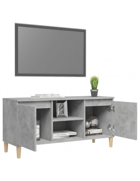 Mobile TV con Gambe in Legno Grigio Cemento 103,5x30x50 cm