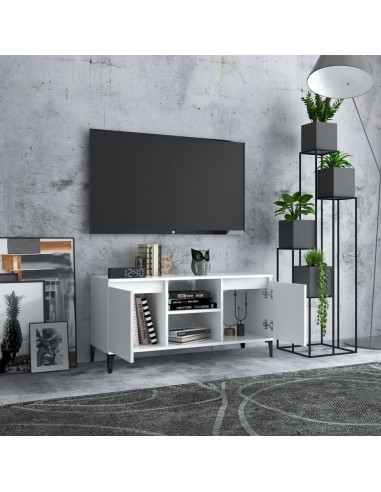 Mobile TV con Gambe in Metallo Bianco 103,5x30x50 cm