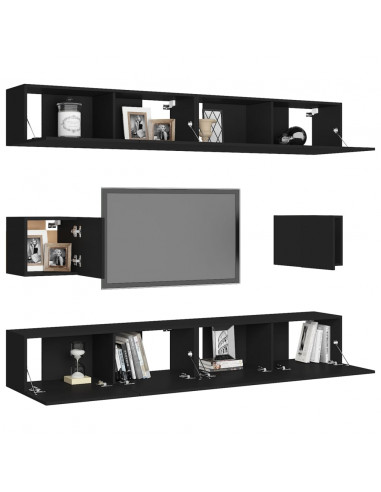 Set di Mobili Porta TV 6 pz Nero in Legno Multistrato