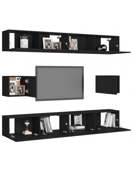 Set di Mobili Porta TV 6 pz Nero in Legno Multistrato