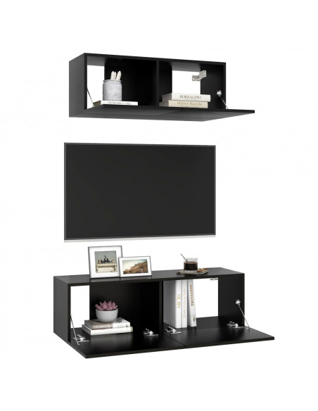 Set di Mobili Porta TV 2 pz Nero in Legno Multistrato
