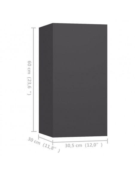 Mobili Porta TV 4 pz Grigi 30,5x30x60 cm in Legno Multistrato