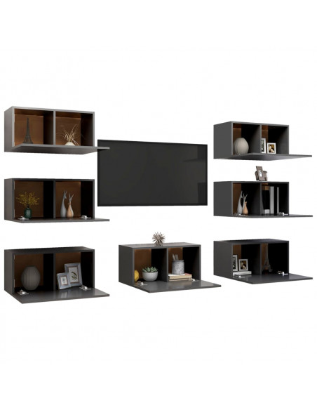 Mobili Porta TV 7 pz Grigi 30,5x30x60 cm in Legno Multistrato