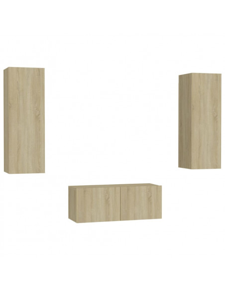 Set di Mobili TV 3 pz Rovere Sonoma in Legno Multistrato