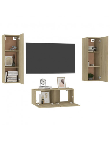Set di Mobili TV 3 pz Rovere Sonoma in Legno Multistrato