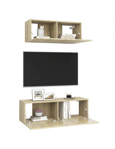 Set di Mobili Porta TV 2 pz Rovere Sonoma in Legno Multistrato