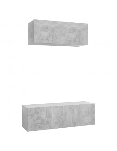 Set di Mobili Porta TV 2 pz Grigio Cemento in Legno Multistrato