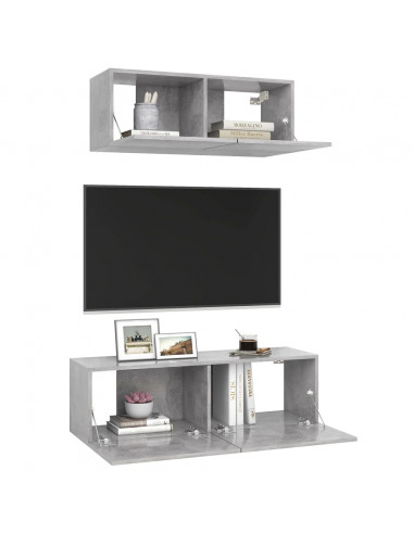 Set di Mobili Porta TV 2 pz Grigio Cemento in Legno Multistrato