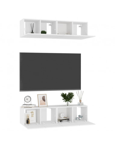 Mobili Porta TV 4 pz Bianchi 60x30x30 cm in Legno Multistrato