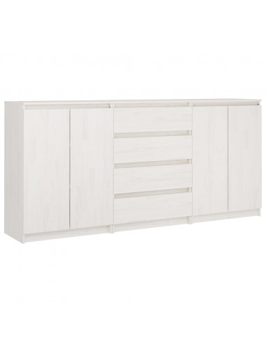 Credenze 3 pz in Legno Massello di Pino Bianco