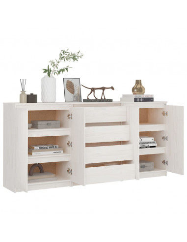 Credenze 3 pz in Legno Massello di Pino Bianco