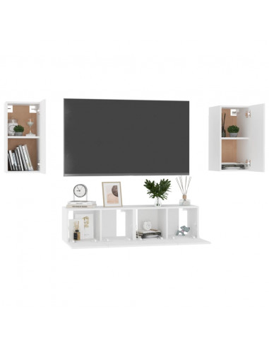 Set Mobili Porta TV 4 pz Bianco in Legno Multistrato