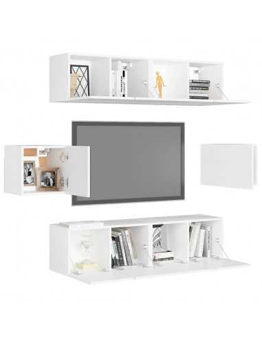 Set Mobili Porta TV 6 pz Bianco in Legno Multistrato