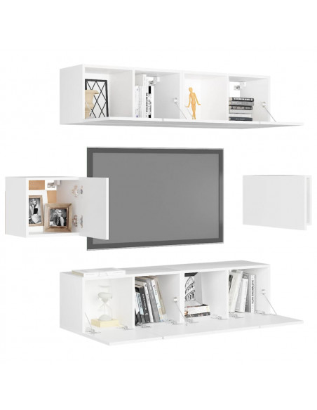 Set Mobili Porta TV 6 pz Bianco in Legno Multistrato