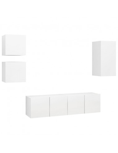 Set di Mobili Porta TV 5 pz Bianco in Legno Multistrato