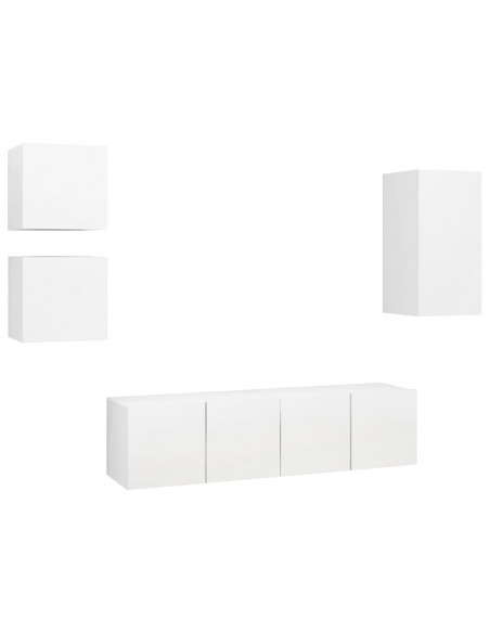 Set di Mobili Porta TV 5 pz Bianco in Legno Multistrato