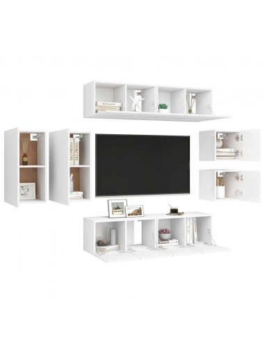 Set Mobili Porta TV 8 pz Bianco in Legno Multistrato