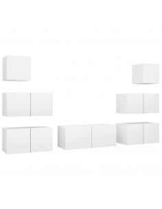 Set Mobili Porta TV 7 pz Bianco in Legno Multistrato 2