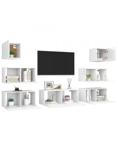 Set Mobili Porta TV 7 pz Bianco in Legno Multistrato