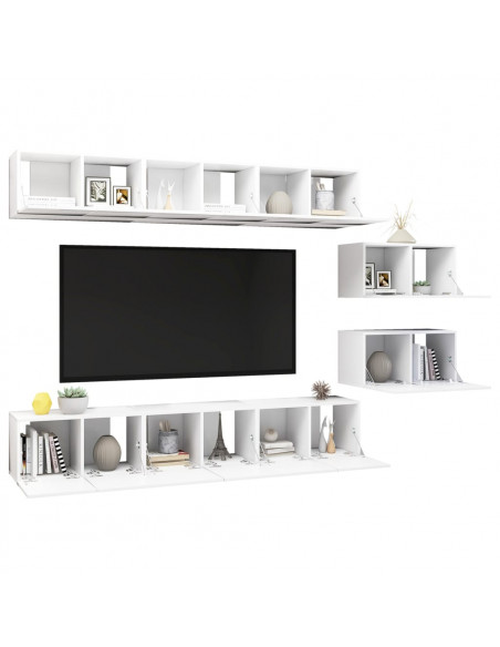 Mobili TV 8 pz Bianchi in Legno Multistrato