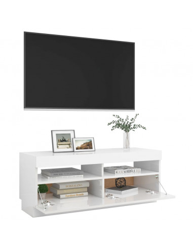 Mobile Porta TV con Luci LED Bianco Lucido 100x35x40 cm