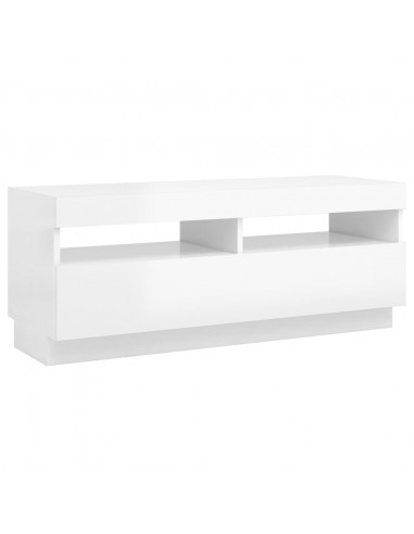 Mobile Porta TV con Luci LED Bianco Lucido 100x35x40 cm