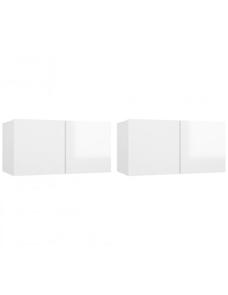 Mobili Porta TV Pensili 2pz Bianco Lucido 60x30x30 cm