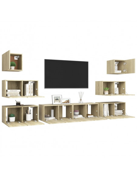 Set di Mobili Porta TV 8 pz Rovere Sonoma in Legno Multistrato