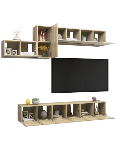 Set di Mobili Porta TV 7 pz Rovere Sonoma in Legno Multistrato