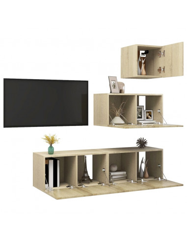 Set di Mobili TV 4 pz Rovere Sonoma in Legno Multistrato
