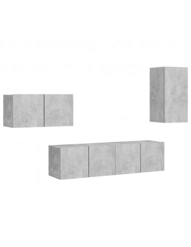 Set di Mobili Porta TV 4 pz Grigio Cemento in Legno Multistrato
