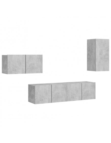 Set di Mobili Porta TV 4 pz Grigio Cemento in Legno Multistrato